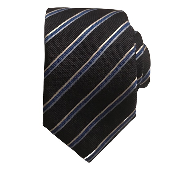 New HUGO BOSS silk skinny necktie stripe rep blue Luxury Designer Italy designer - Picture 1 of 8